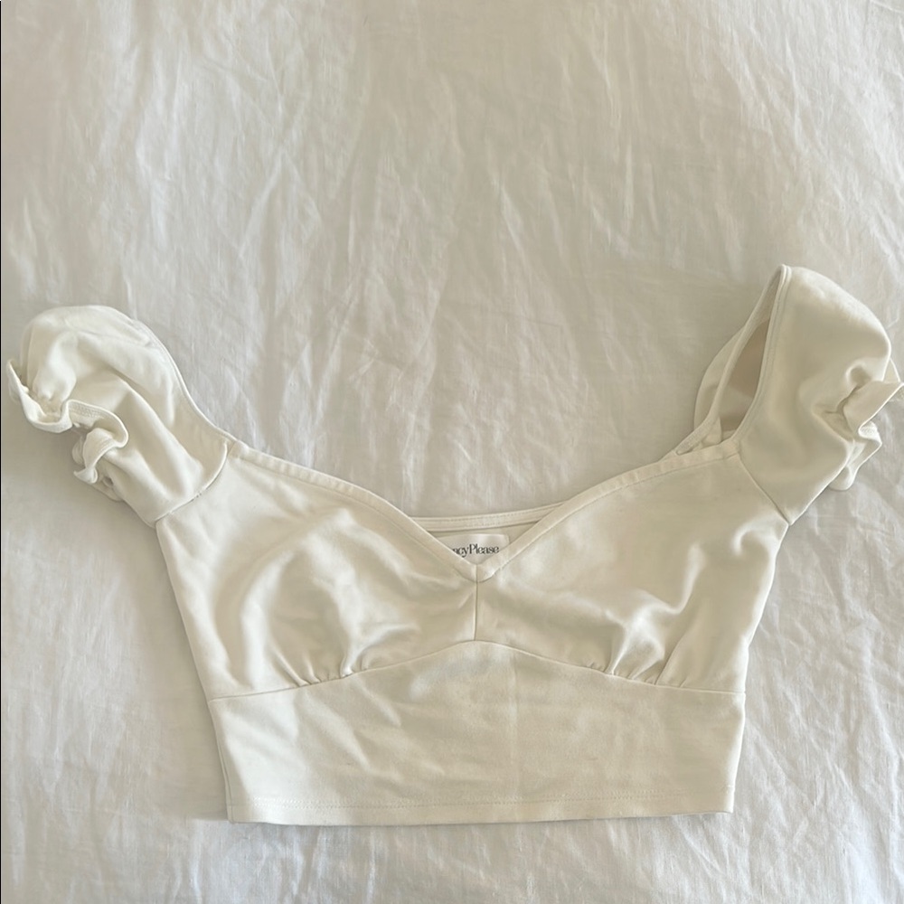 Privacy Please Cream Puff Sleeve Ruffled crop top